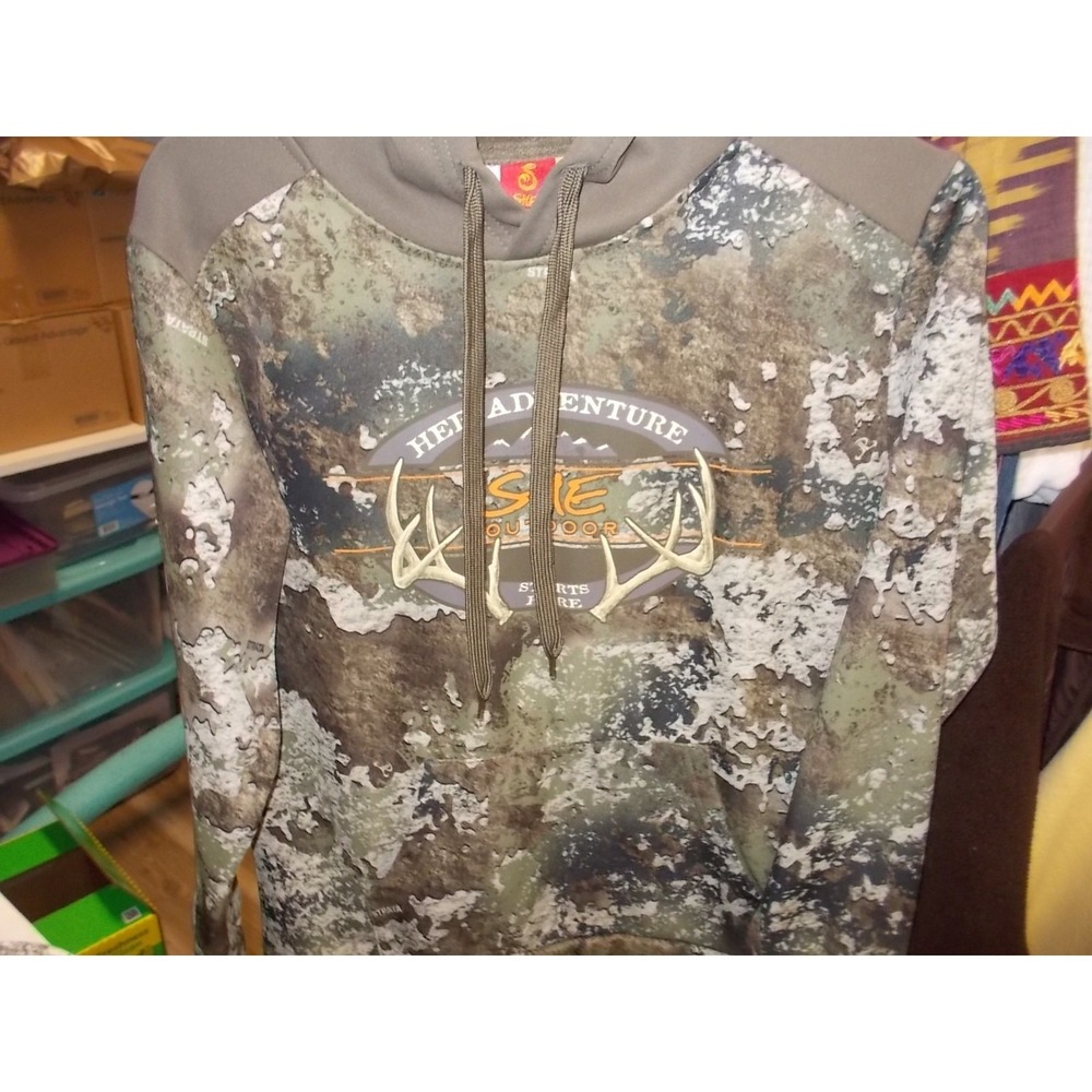 SHE Outdoor Women Camo Hoodie TrueTimber Strata Fleece Sweatshirt Small Green